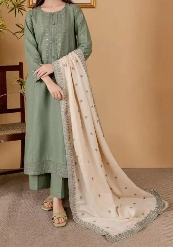 Dhanak Embroidered 3Piece D-015