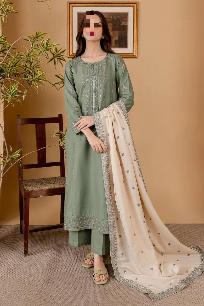 Dhanak Embroidered 3Piece D-015