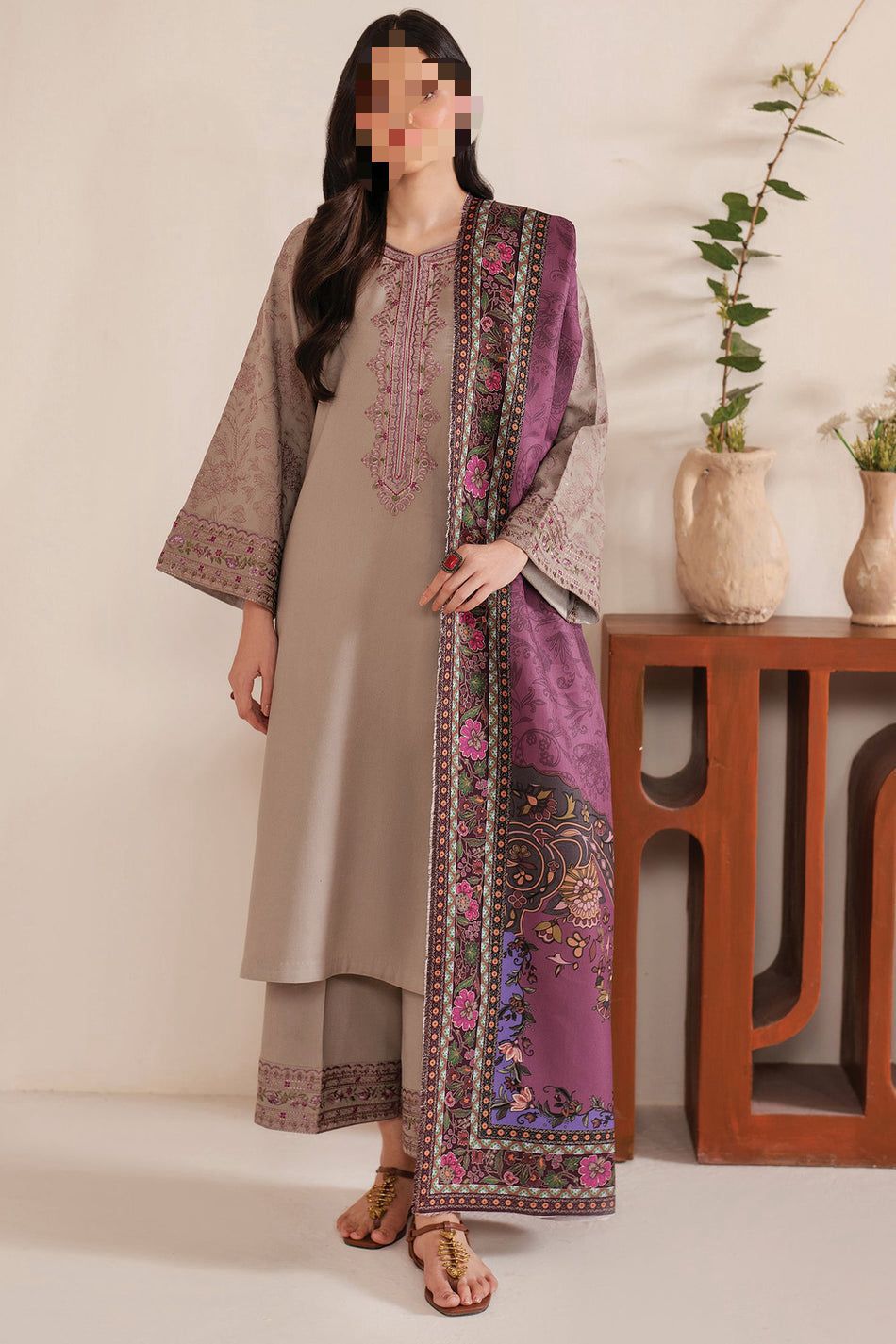 Dhanak Embroidered 3Piece D-003