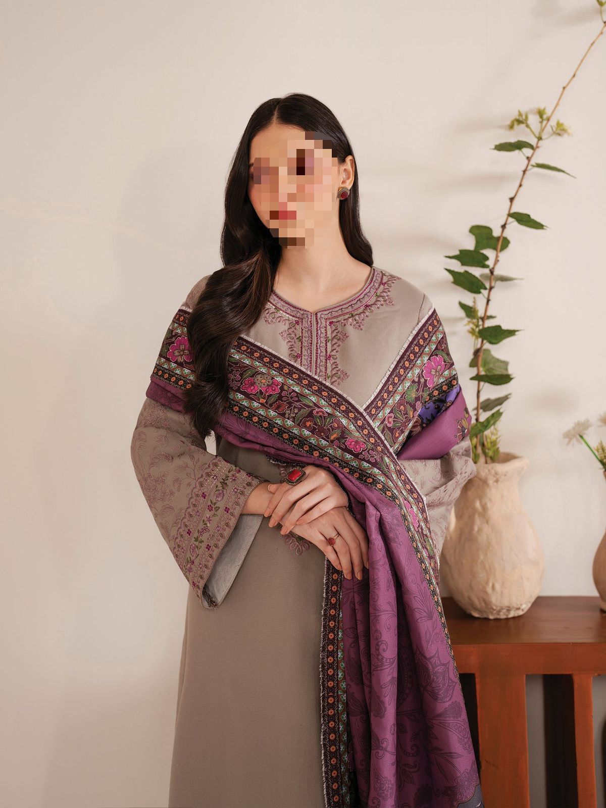 Dhanak Embroidered 3Piece D-003