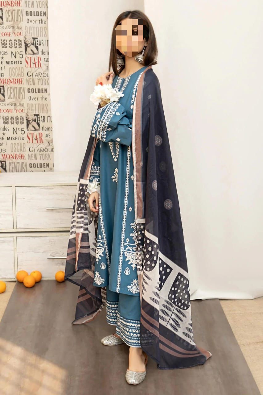 Dhanak Embroidered 3Piece D-007
