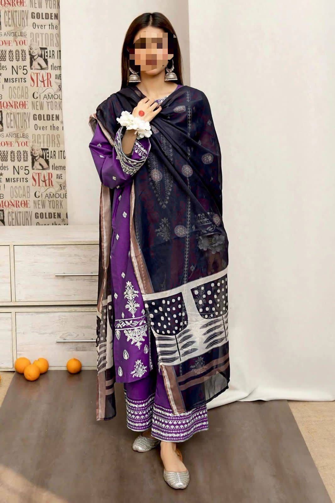 Dhanak Embroidered 3Piece D-008