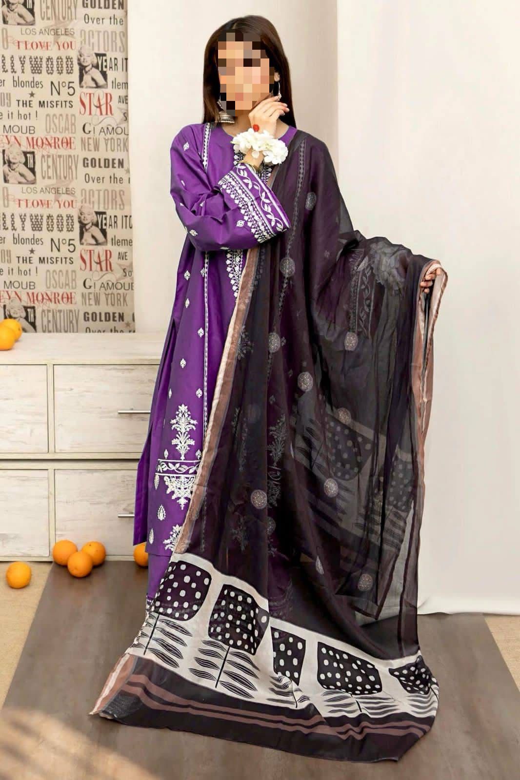 Dhanak Embroidered 3Piece D-008