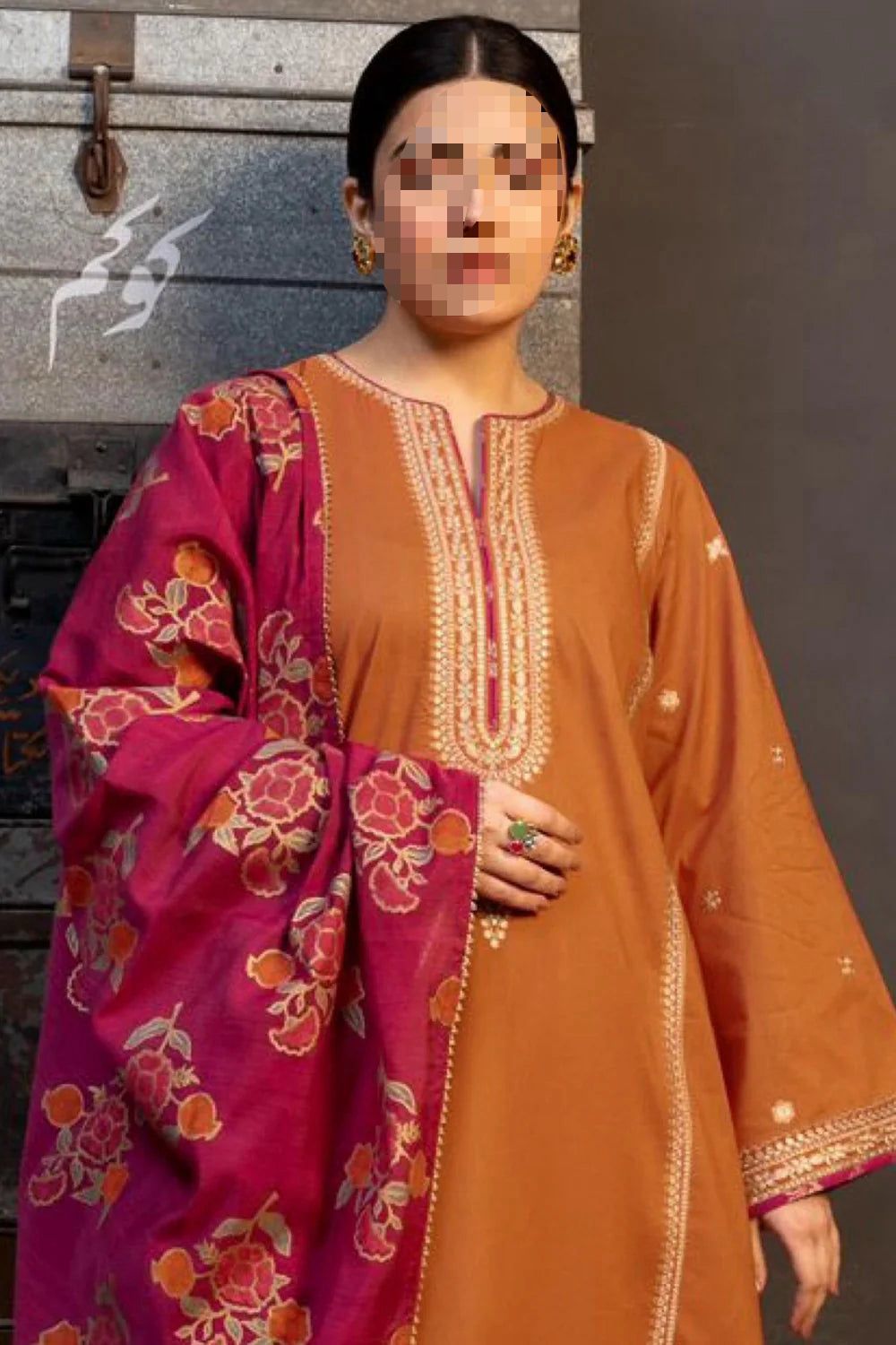 Dhanak Embroidered 3Piece D-012