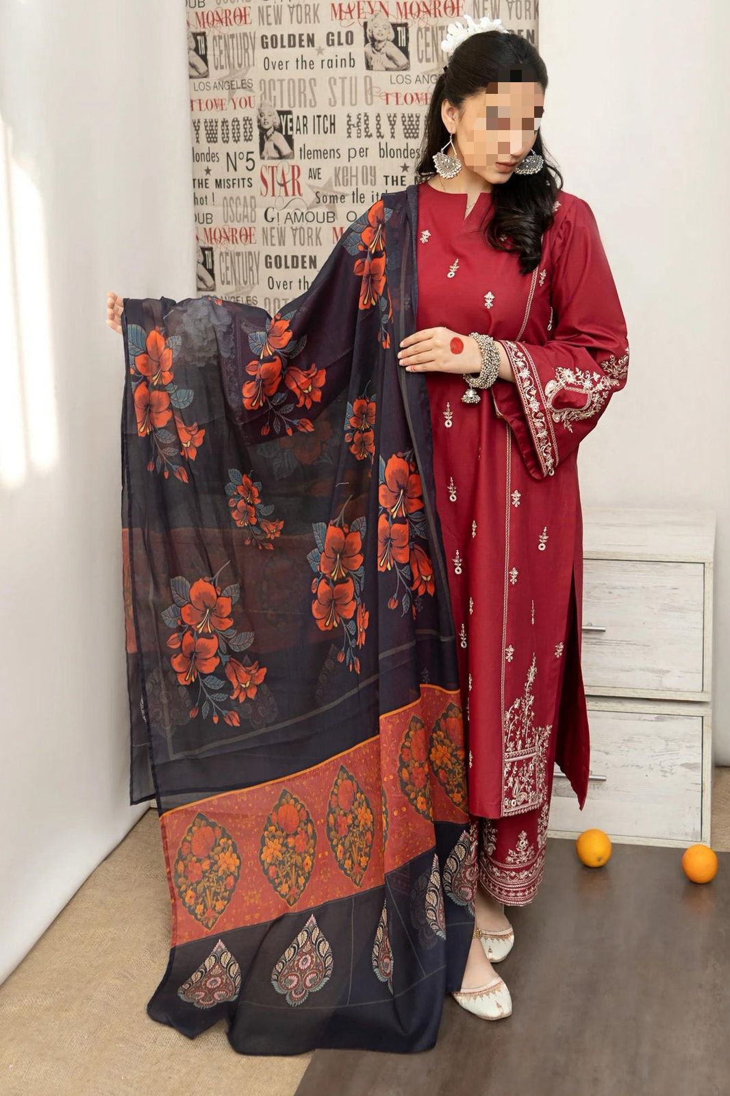 Dhanak Embroidered 3Piece D-014
