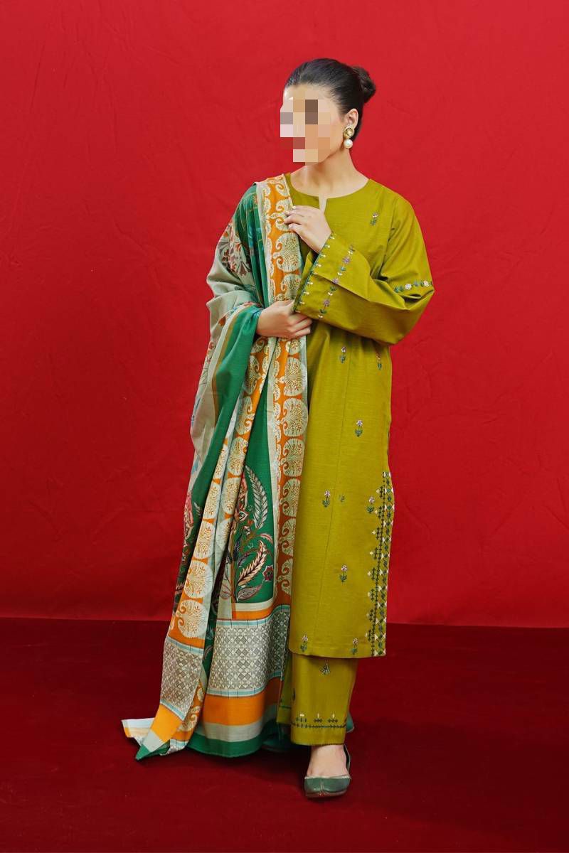 Dhanak Embroidered 3Piece D-017