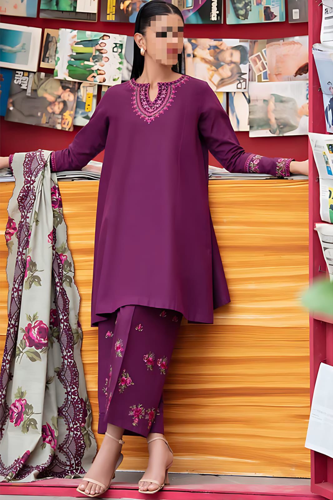 Dhanak Embroidered 3Piece D-019