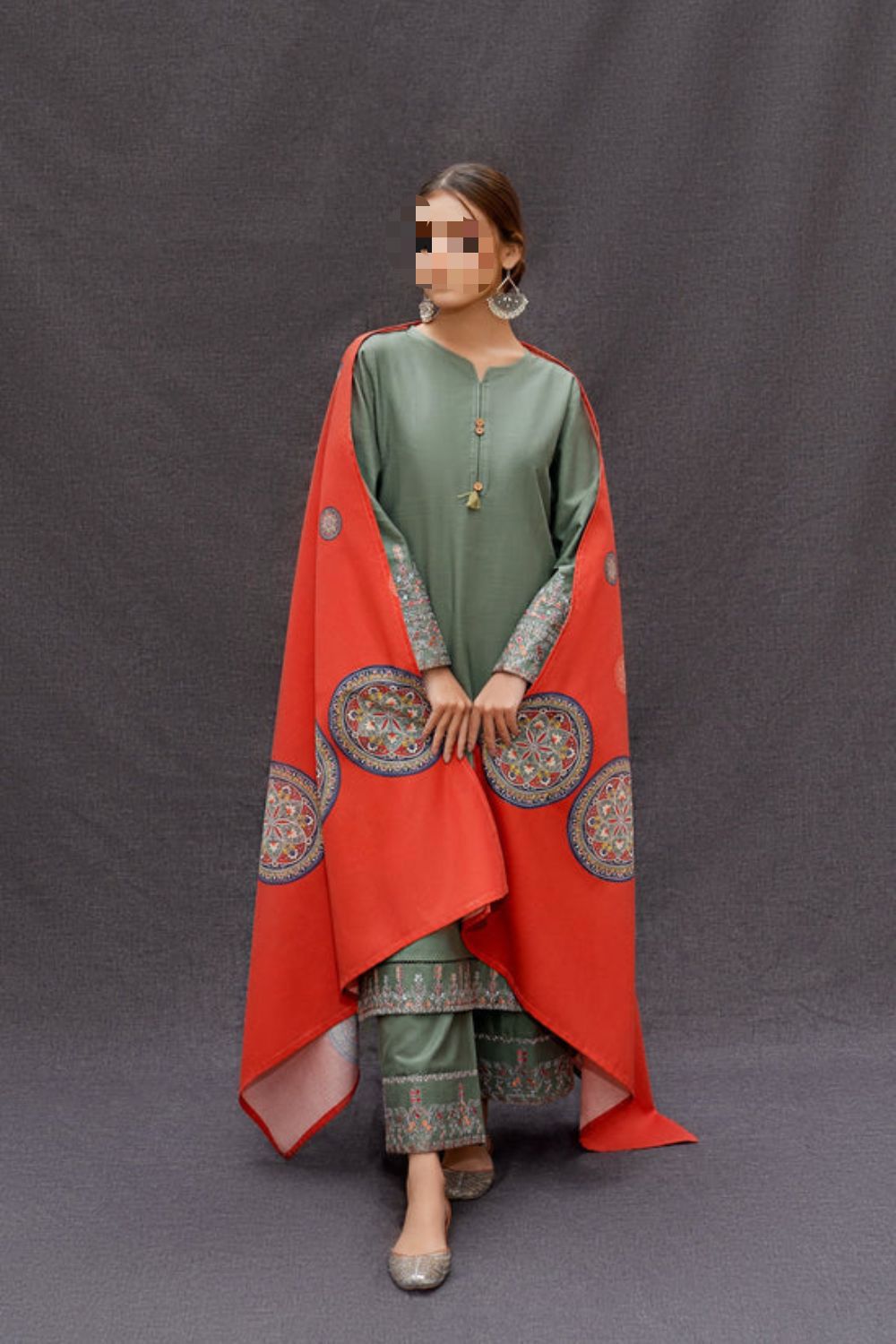 Dhanak Embroidered 3Piece D-021