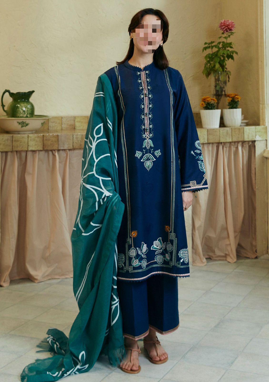 Dhanak Embroidered 3Piece D-025
