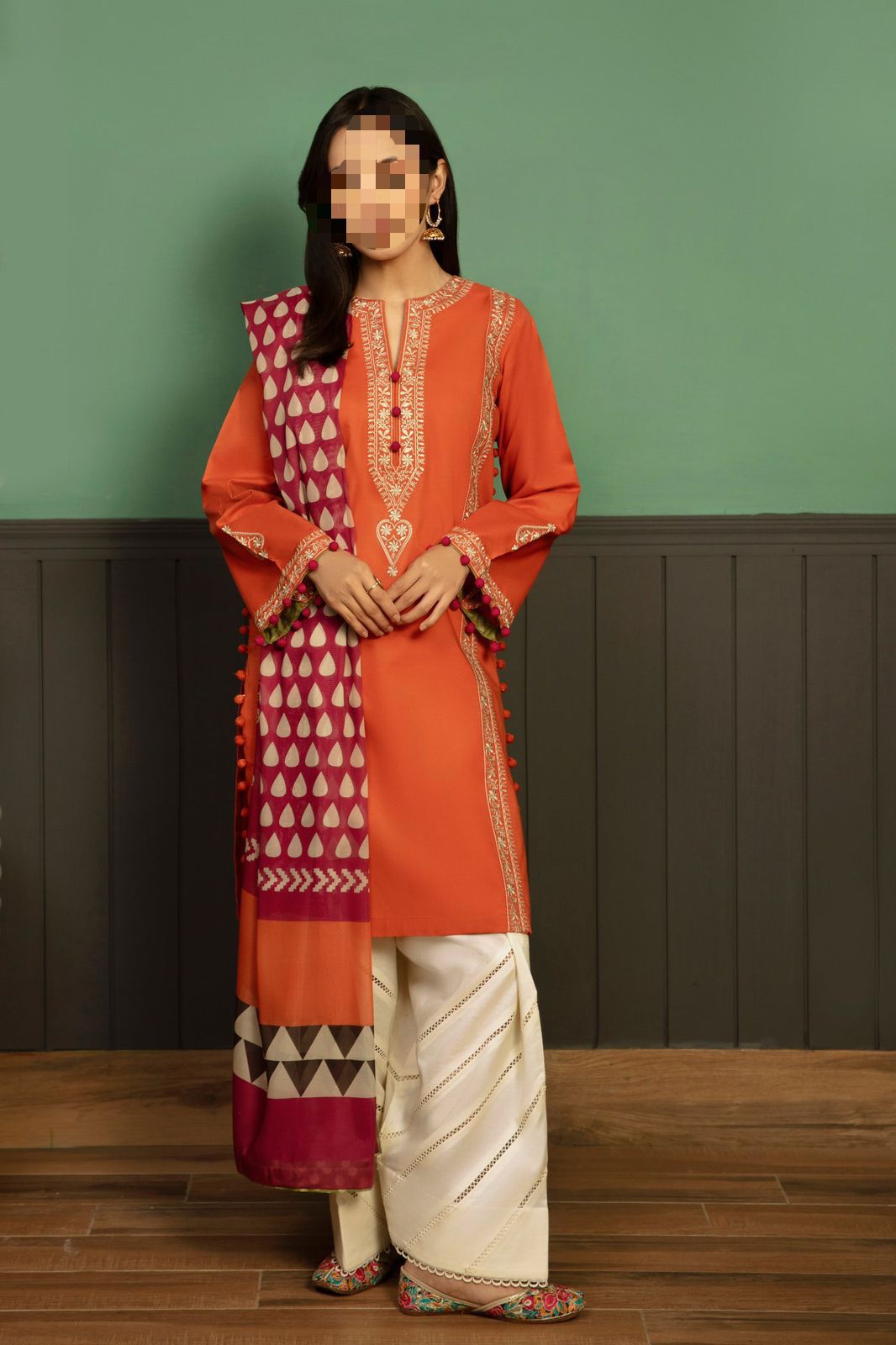 Dhanak Embroidered 3Piece D-028